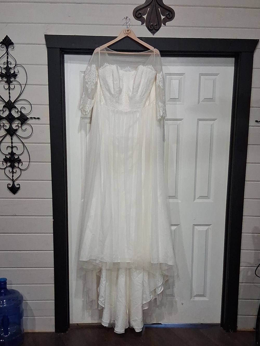 Ivory Lace Illusion-Sleeve A-Line Wedding Gown